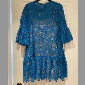 Monique Lhuillier Cocktail Mini Dress Bell Sleeve Eyelet